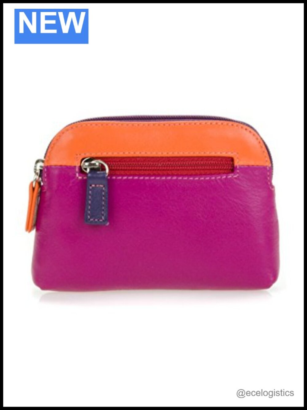 Genuine Top-Grain Nappa Leather Coin Purse with 3 Card Slots, Key Fob, Zip